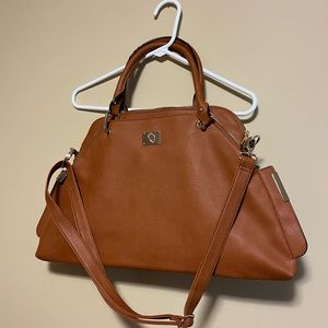 Big Buddha Tote Shoulder Bag Tassel Brown Faux Leather Gold Tone Adjustable Size